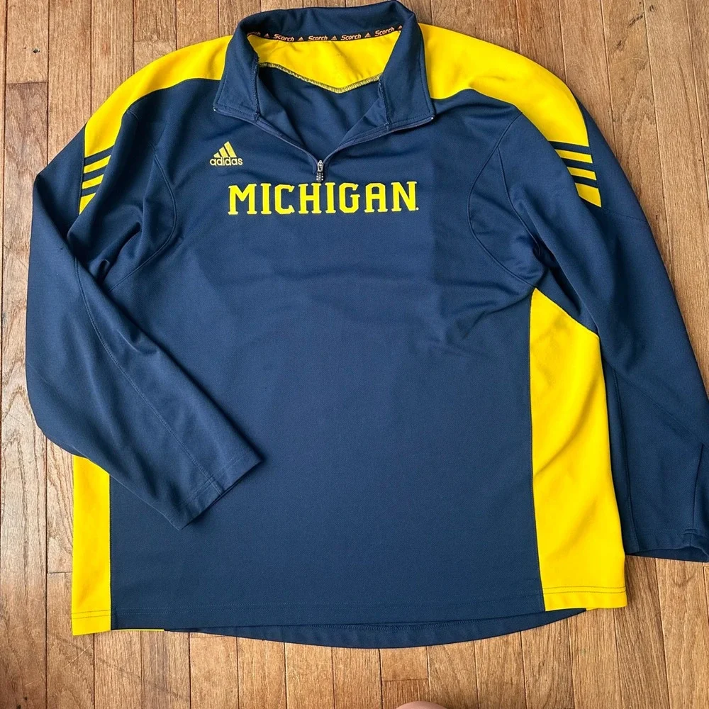 Adidas Michigan Wolverines Quarter Zip Pullover Mens XL Performance Navy Yellow